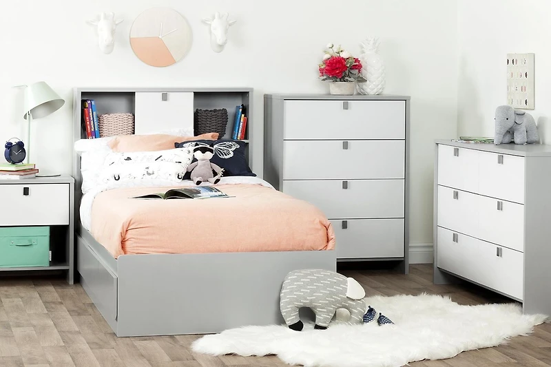 Lit rangement simple (39") 3 tiroirs Cookie, Gris clair de Meubles South Shore