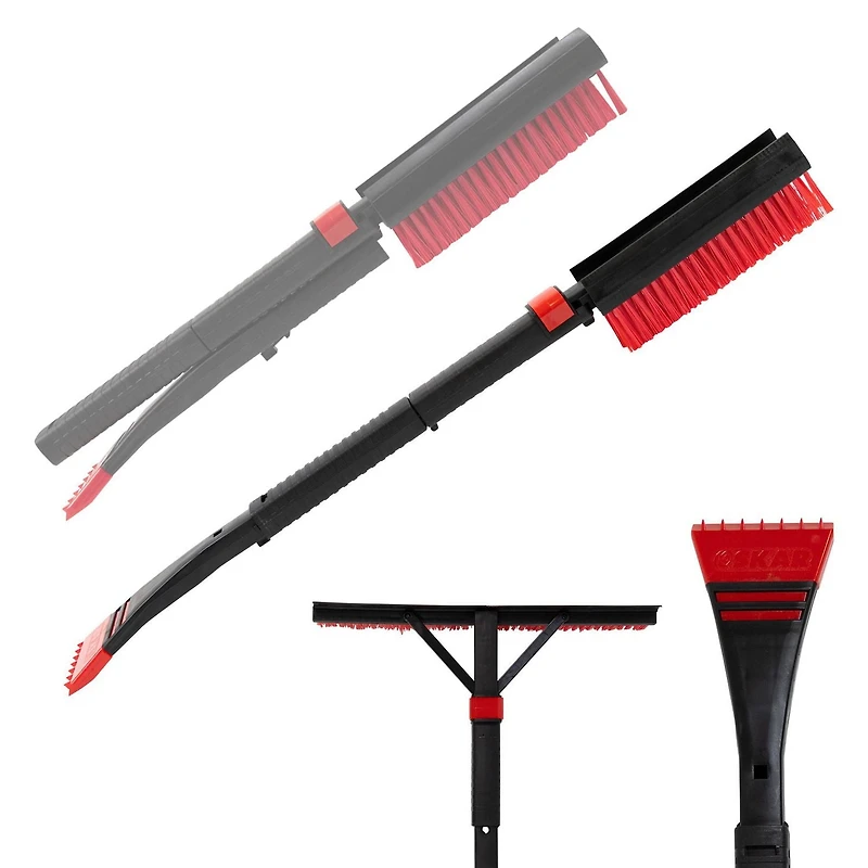 Brosse à neige pliante Oskar 22 po avec grattoir à glace et raclette, rouge & noir