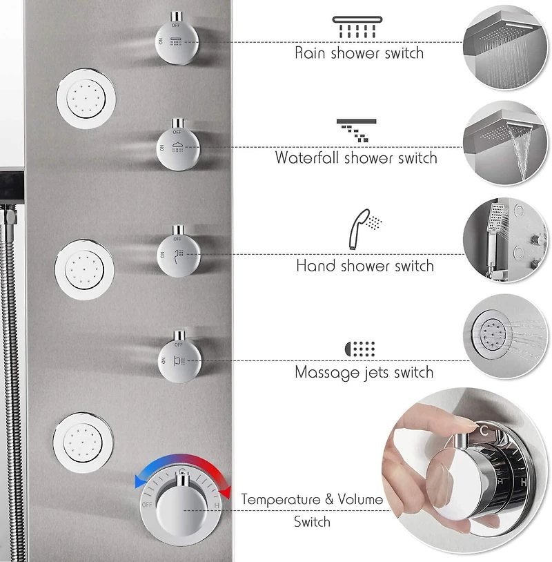 American Imaginations Rectangle Wall Mount CUPC Approved Stainless Steel Shower Panel In Brushed Stainless Steel Color AI-34370