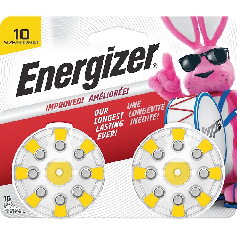 Energizer Hearing Aid Batteries Size 10, Yellow Tab, 16 Pack, Pack of 16 batteries