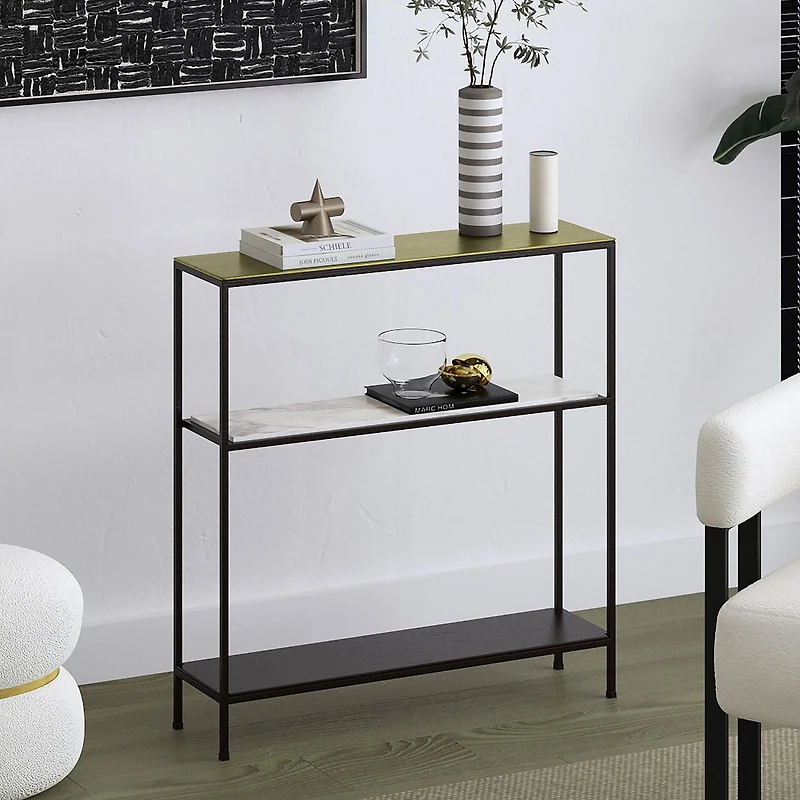 Industrial Chic Metal & Marble Console Table - Antique Gold & Black