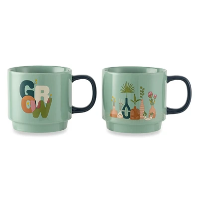 Lot de 2 mugs empilables Thyme & Table pour plantes et jardins de culture, 410 ml, en grès
