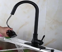DROP Bath and Kitchen DR091024 Robinet d'évier de cuisine monotrou en laiton avec forme ronde en couleur noire