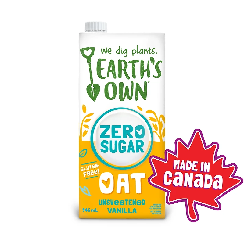 Earth's Own Oat Zero Sugar Beverage Vanilla 946ml, Earth's Own Oat Milk, Zero Sugar, Vanilla, 0 Sugar, Plant-Based Beverage, Dairy-Free, Gluten-Free 946ml