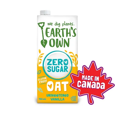 Earth's Own Oat Zero Sugar Beverage Vanilla 946ml, Earth's Own Oat Milk, Zero Sugar, Vanilla, 0 Sugar, Plant-Based Beverage, Dairy-Free, Gluten-Free 946ml