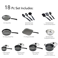 Tramontina PrimaWare 18 Pc Aluminum Nonstick Cookware Set – Steel Gray