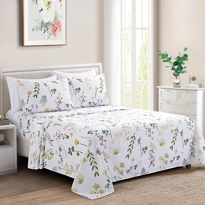 Marina Decoration Ultra Soft Silky Deep Pocket Rich Printed Bedding Rayon from Bamboo All Season Sheet Set with Pillowcases, Colorful Floral Forest Pattern