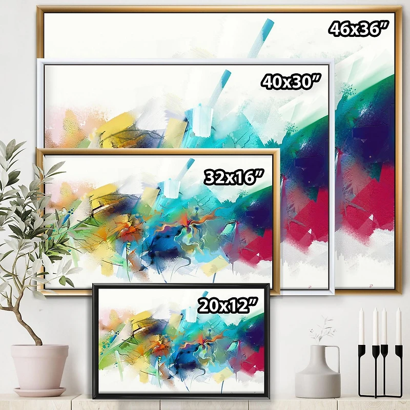 Designart Histoire Turquoise Avec Des Touches De Jaune Et De Rouge ART MURAL À CADRE FLOTT