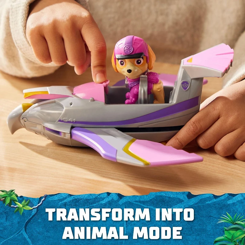 PAW Patrol Jungle Pups, Skye's Falcon Vehicle, Avion à réaction avec figurine à collectionner, jouets pour les garçons et les filles à partir de 3 ans