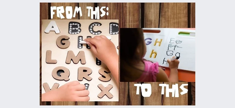 Creative Beginning Wooden Lowercase Alphabet Puzzle for Kids Ages 3-5 with Tracers & Chalkboard Base, ABC Learning Blocks Printing and Letter Matching Educational Toy