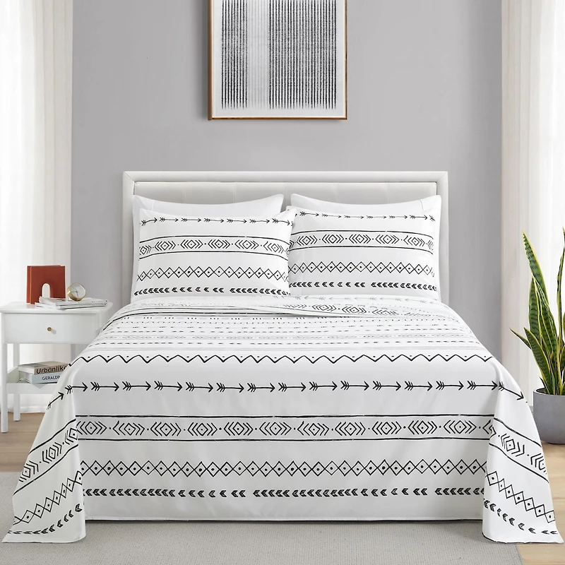 Marina Decoration Ultra Soft Silky Deep Pocket Rich Printed Bedding Rayon from Bamboo All Season Sheet Set with Pillowcases, Simplify Modern Geometric Pattern