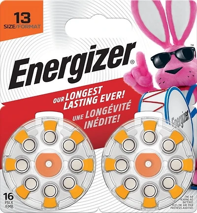 Energizer Hearing Aid Batteries Size 13, Orange Tab, 16 Pack