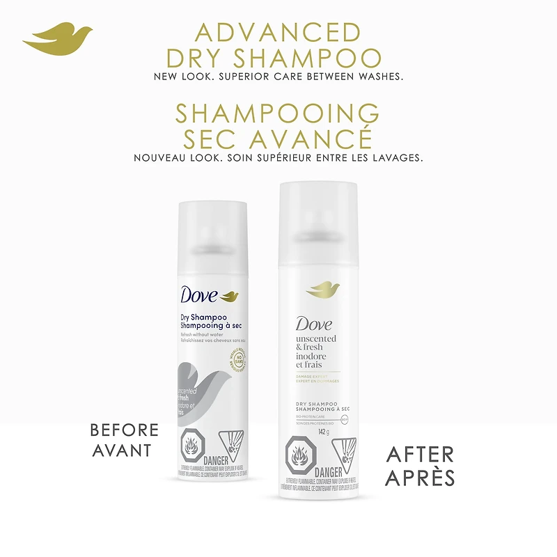 Dove Advanced Dry Shampoo Revive Hair Without Water Unscented & Fresh Refresh for 2 Days of Freshness 142 g, 142 GR Dry Shampoo