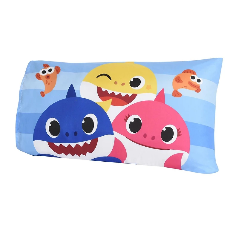 Baby Shark 3 Piece Toddler Bedding Set with Reversible Comforter, Fitted Sheet and Pillowcase