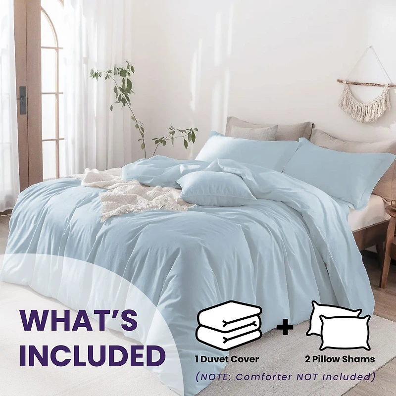 Beddora 100% Cotton Duvet Cover Set – All-Season Breathable – Secure Corner Ties & Button Closure – Queen & King Sets