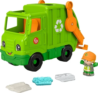 Fisher-Price Little People Recycling Truck Musical Toddler Garbage Toy Set, 5 Pieces, Ages 1+