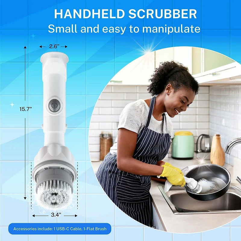 Bell + Howell Scrubtastic Express White Rechargeable Handheld Power Scrubber – Cordless Bathroom Cleaner