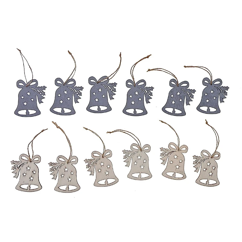Christmas 6Pk Ornements En Bois Bell - Ensemble De 4