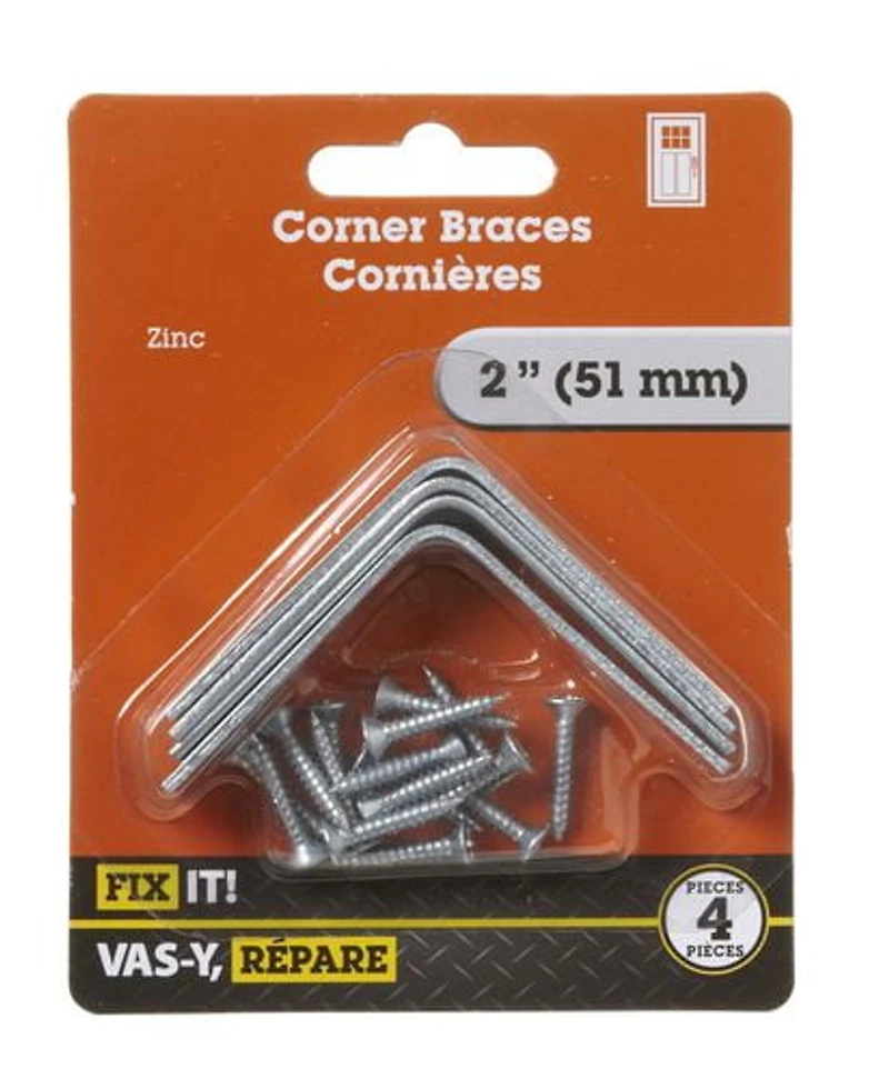 Cornières 2 po x 5/8 po 4 pièces Les équerres de coin sont idéales pour renforcer par l'intérieur les joints d'angles droits. Sa conception fraisée permet à la vis d'affleurer la surface du matériau.
