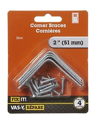 Cornières 2 po x 5/8 po 4 pièces Les équerres de coin sont idéales pour renforcer par l'intérieur les joints d'angles droits. Sa conception fraisée permet à la vis d'affleurer la surface du matériau.