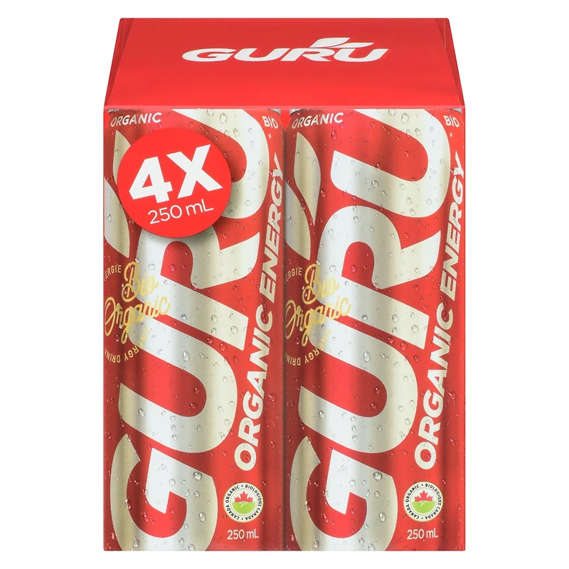 GURU Organic Energy 4 x 250 mL, Cans, 4x250mL