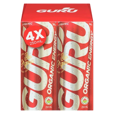 GURU Boisson Énergisante Biologique 4 x 250 mL, canettes 4x250mL