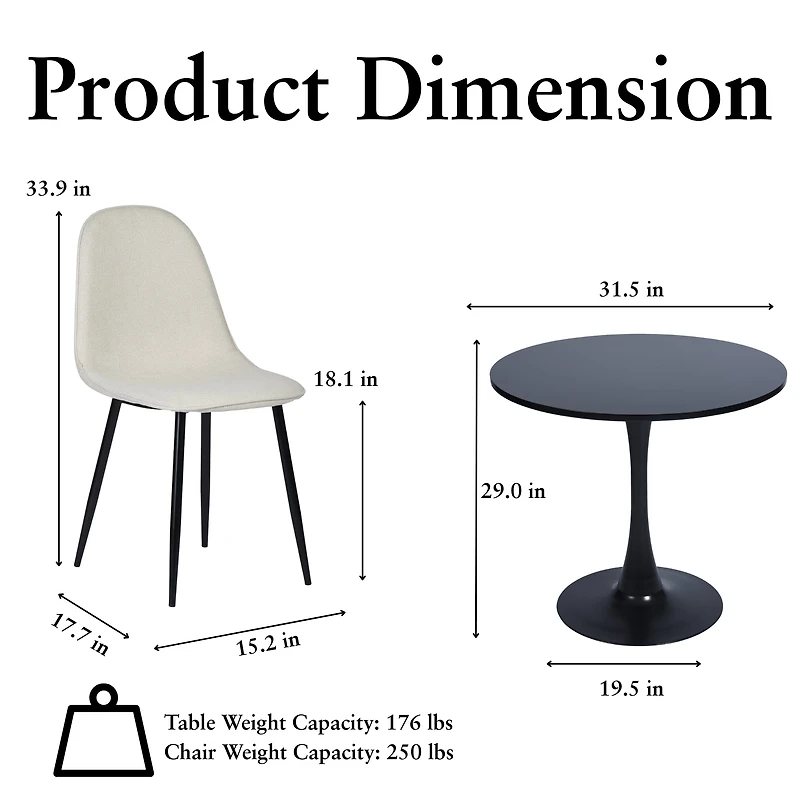 Ensemble de salle à manger gain de place Homy Casa pour 4 personnes, cuisine d'appartement, noir