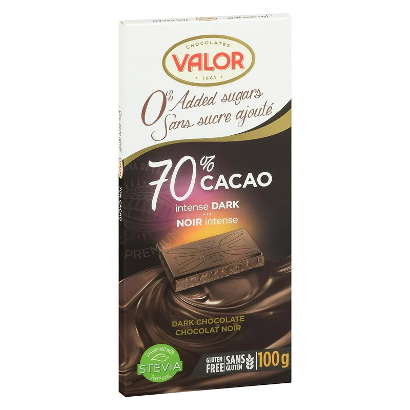 CHOCOLAT VALOR 70% Sans sucre ajouté 100g