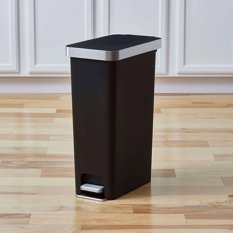 Better Homes & Gardens 40l Slim Vertical Kitchen Step Trash Can, Black, BHG 40l Kitchen Step Bin - Black