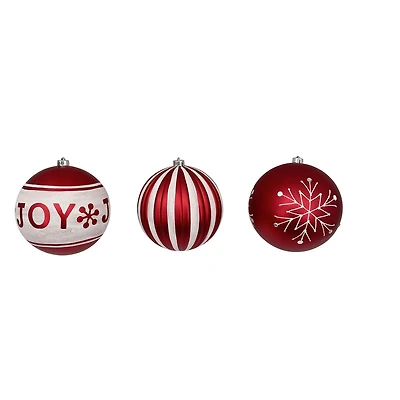 Holiday Time 200 mm Shatterproof Christmas Ornaments, Red & White, 3 Count