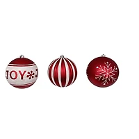 Holiday Time 200 mm Shatterproof Christmas Ornaments, Red & White, 3 Count
