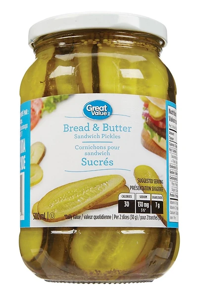 Great Value Bread & Butter Sandwich Pickles, 500 mL