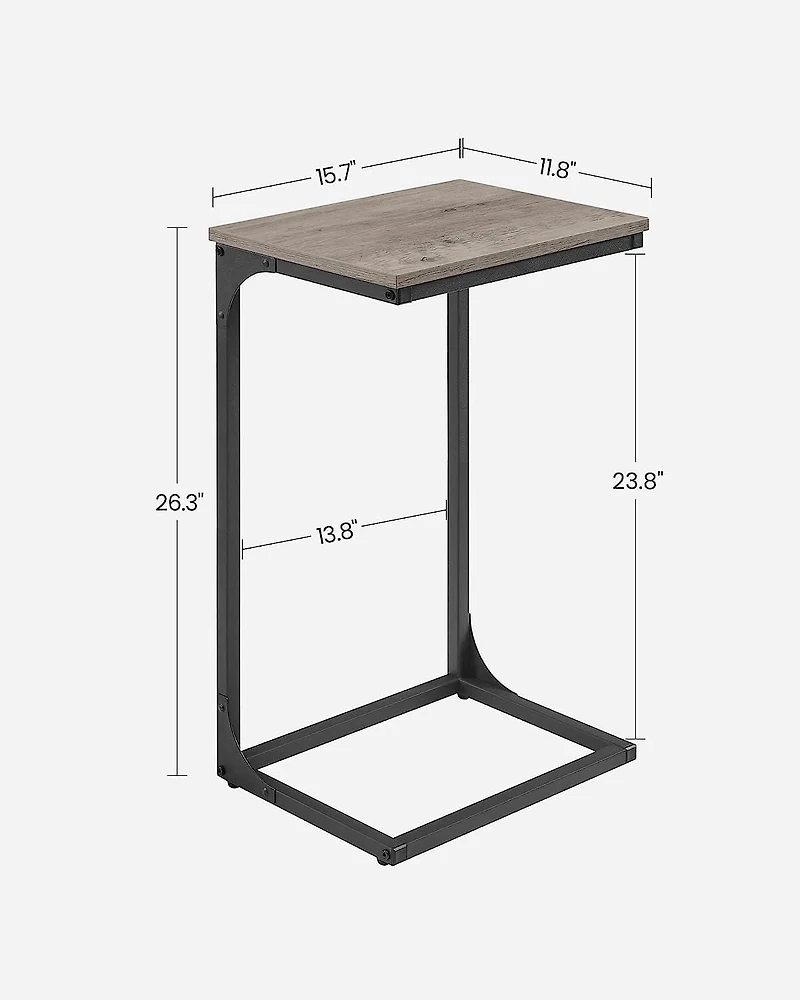 Boutique Home C-Shaped Sofa End Side Table Ideal for Den, Living Room, TV Tray Table - Grey