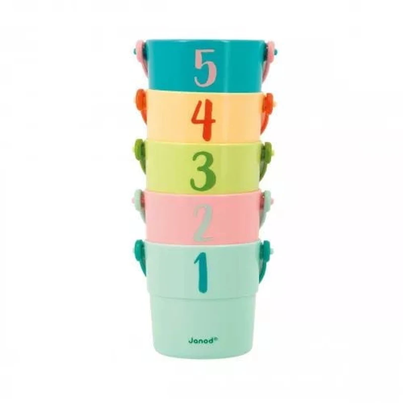 Janod - Animals 5 Game Buckets for the Bathtub - Bath Toy Educational Game for Baby Bucket with Baby Sea Animals - from 10 Months