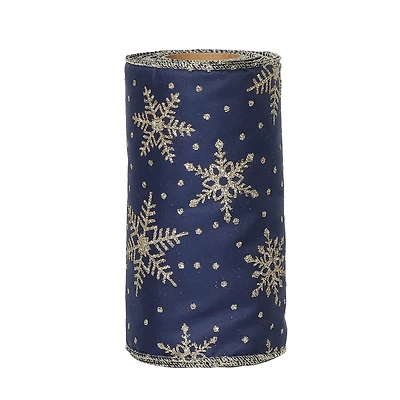 Holiday Time 6 inch x 20 feet Snowflake Ribbon, Navy & Gold