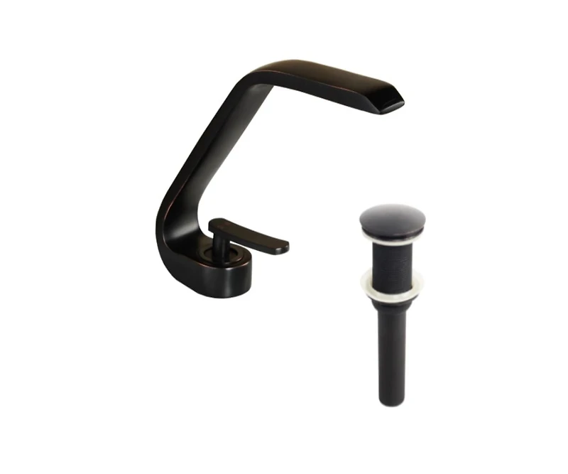 DROP Bath and Kitchen DR091469 Robinet pour évier de salle de bain de forme carrée en couleur noire de la série Island - comprend un drain sans trop-plein.