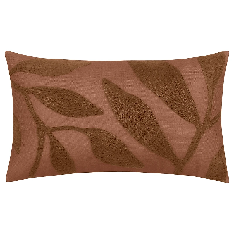 Bouclair Coussin Lombaire à Feuilles Brodés, Terracotta et Brun