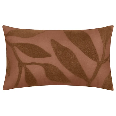 Bouclair Coussin Lombaire à Feuilles Brodés, Terracotta et Brun