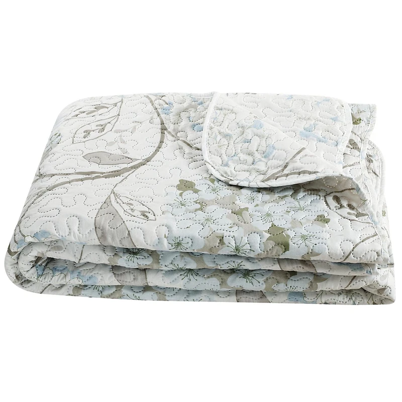 Marina Decoration Rich Printed Embossed Pinsonic Coverlet Bedspread Ultra Soft Bedding Summer Quilt Set with Shams, Blue Hydrangea Floral Pattern