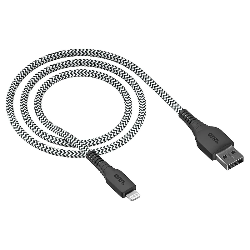 Câble tressé Lightning vers USB-A de 1,8 m/6 pi de Onn. Transfère pendant chargement
