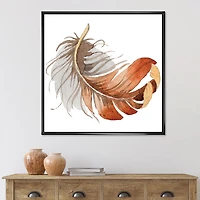 Designart Orange Ethnic Bird Feather FLOAT FRAME WALL ART