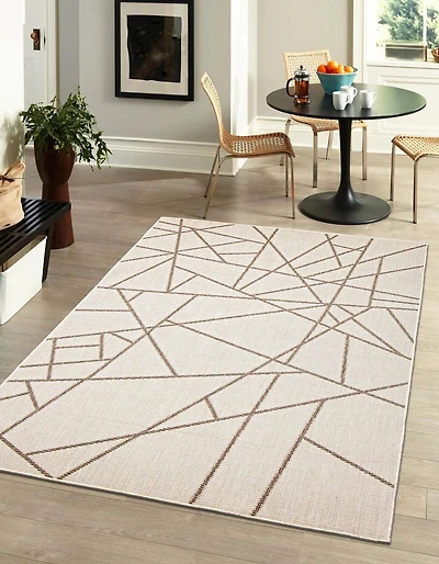 ECARPET Indoor Outdoor Area Rug for Patio, Deck, Living Room Sisal Abstract Collection