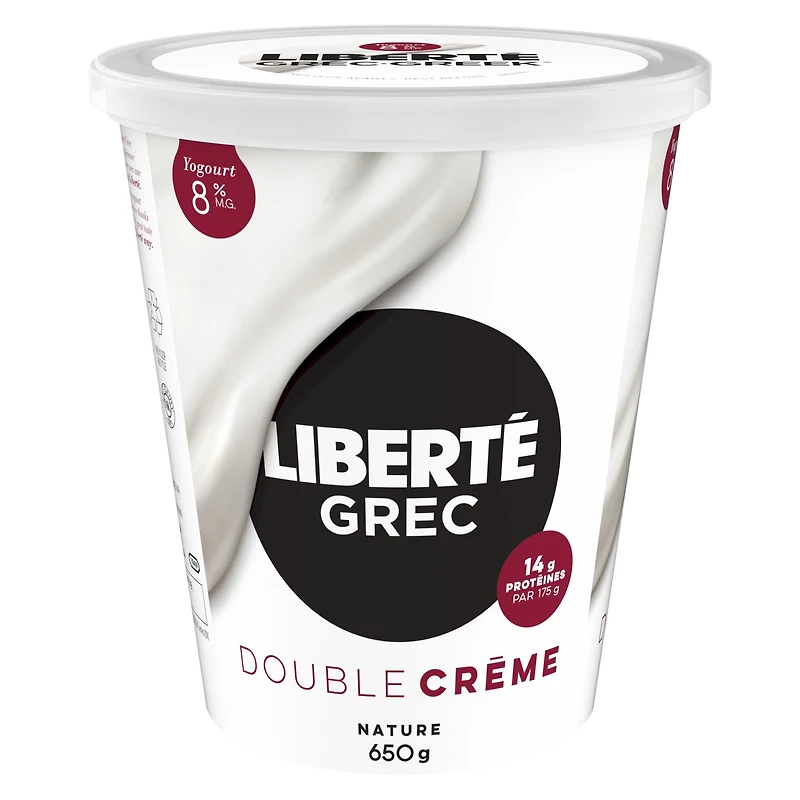 Liberté Greek 8% Extra Creamy Yogurt, Plain, High Protein, 650 g