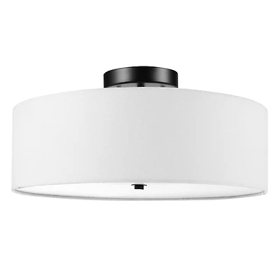 Globe Electric Kyle 2-Light Metal Flush Mount Ceiling Light, Dark Bronze, White Linen Shade, 60315