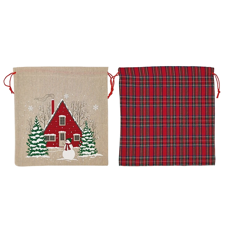 Holiday Time 2 compter sacs en tissu multi couleur avec largeur de cordon 11,5 "par hauteur 11,5" pour le stockage des emballages de Noël