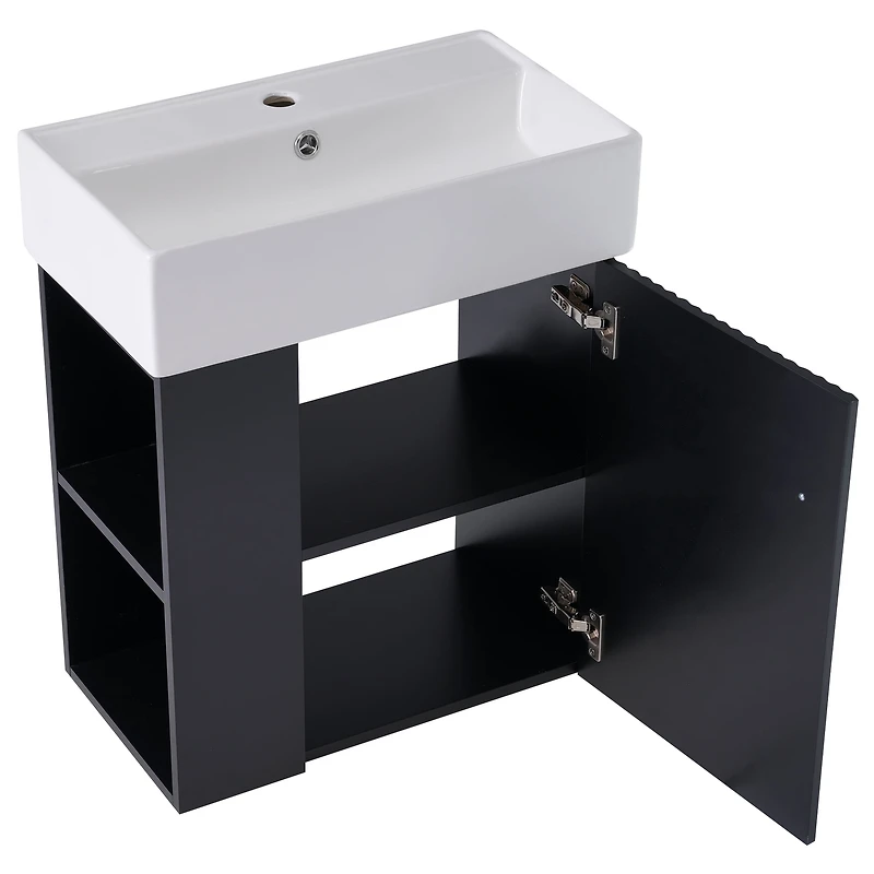 Homy Casa 30 in Onyx Black Kitchen Sideboard with Ceramic Sink