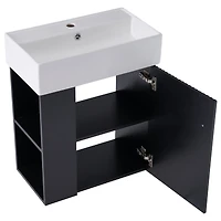 Homy Casa 30 in Onyx Black Kitchen Sideboard with Ceramic Sink