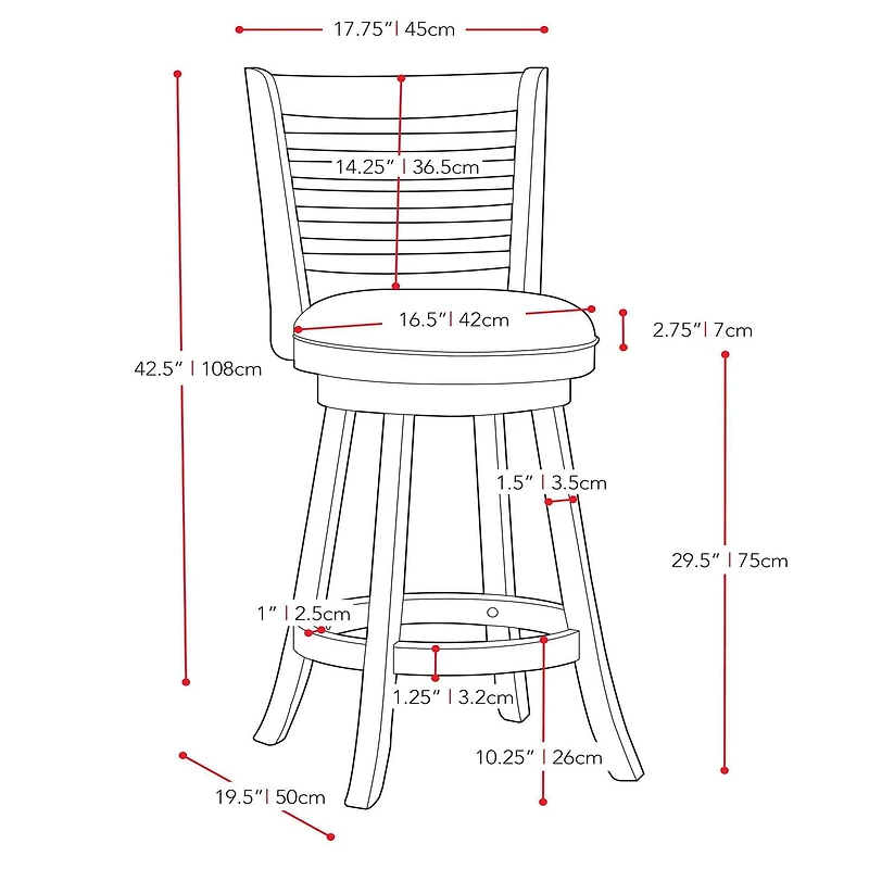 Lot de 2 tabourets de bar pivotants d'intérieur CorLiving Willa marron foncé avec assises en similicuir blanc et dossiers hauts à lattes horizontales