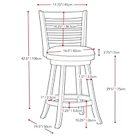 Lot de 2 tabourets de bar pivotants d'intérieur CorLiving Willa marron foncé avec assises en similicuir blanc et dossiers hauts à lattes horizontales