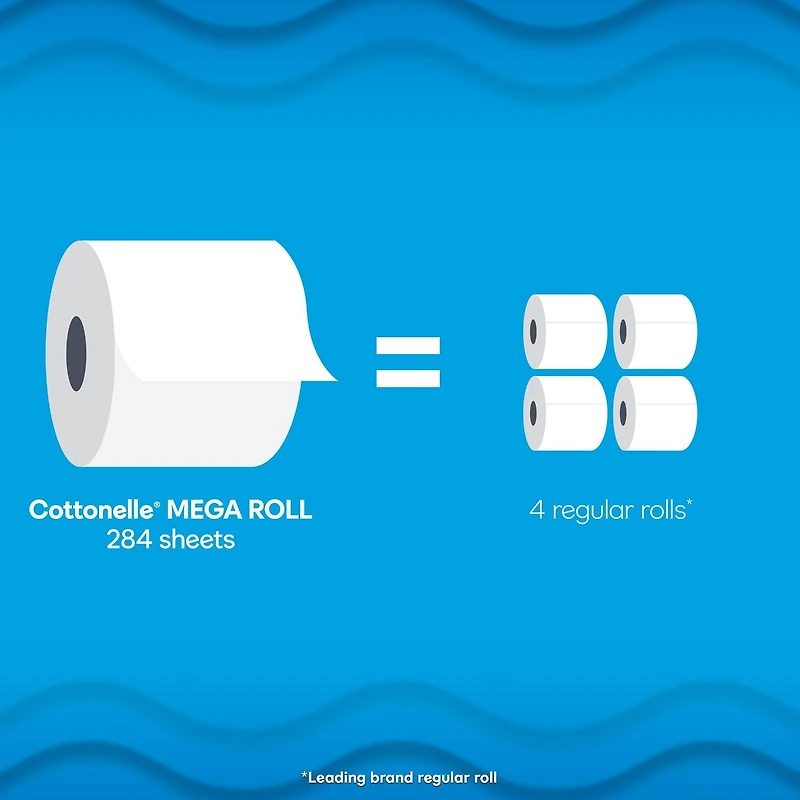 Cottonelle Ultra Clean Toilet Paper, 12 Mega Rolls, 284 Sheets per Roll